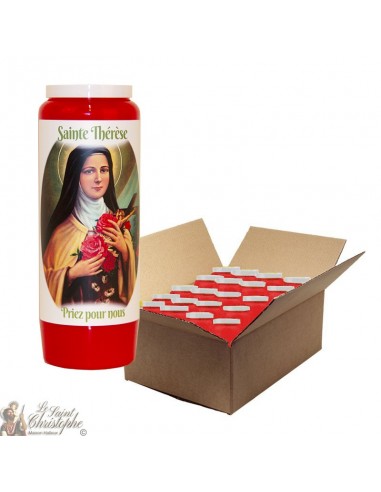 Bougie de neuvaine rouge pour Sainte Thérèse de Lisieux - carton 20 pièces