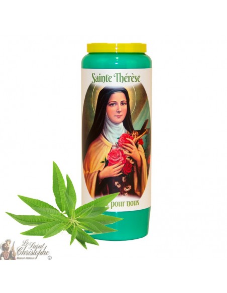 Bougie de neuvaine parfumée à la verveine pour Sainte Thérèse de Lisieux