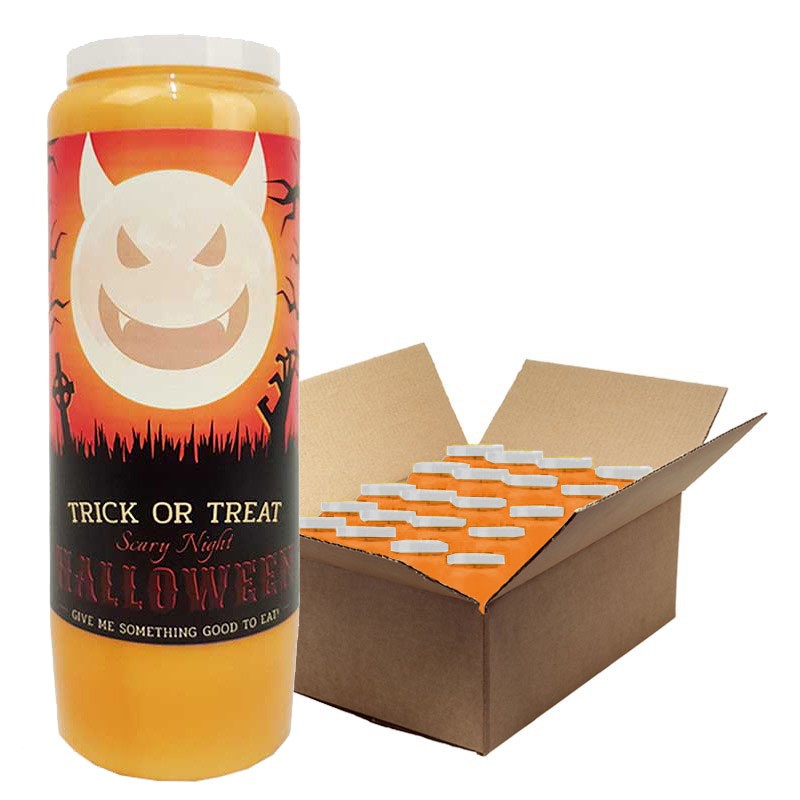 Candele novena arancioni di Halloween - Trick or Treat - cartone 20 pezzi