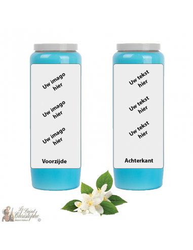 Novena candle light blue jasmine-iris scent - customizable - box 20 pieces