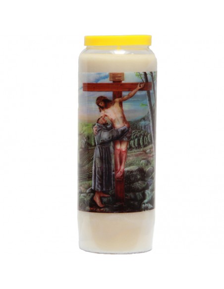 Bougie de neuvaine au Christ sur la Croix multilingue - carton 20 pièces