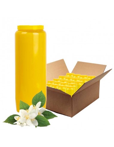 Bougie de neuvaine jaune parfumée au jasmin - carton 20 pièces